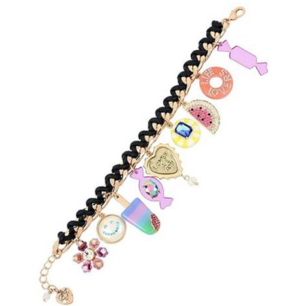 Betsey Johnson Candy Colorful Charm Bracelet with Black Cord